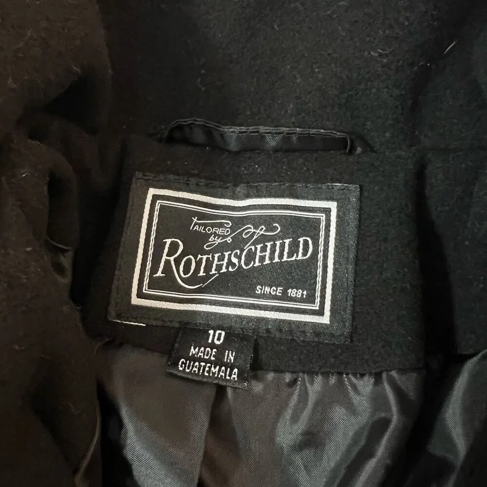 Rothschild Black Faux Leather Trim Zip Up Lined Peacoat Girls Size 10